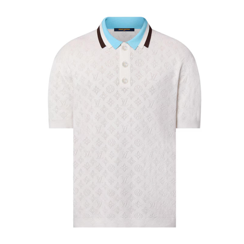 1AFPYA Monogram Pointelle Short-Sleeved Cotton Polo