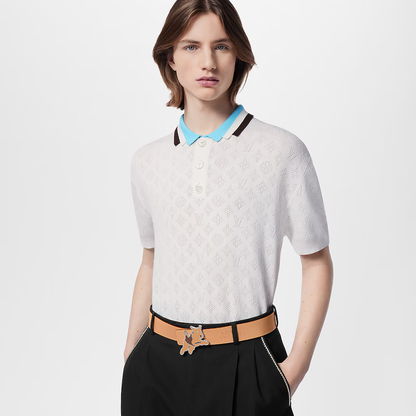 1AFPYA Monogram Pointelle Short-Sleeved Cotton Polo