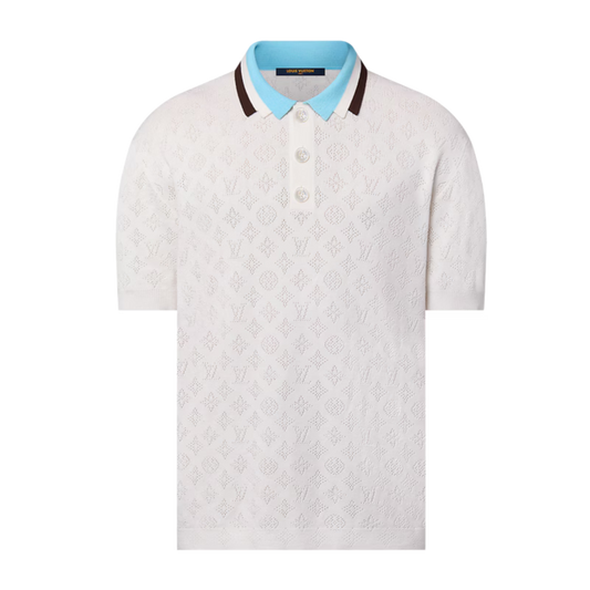 1AFPYA Monogram Pointelle Short-Sleeved Cotton Polo