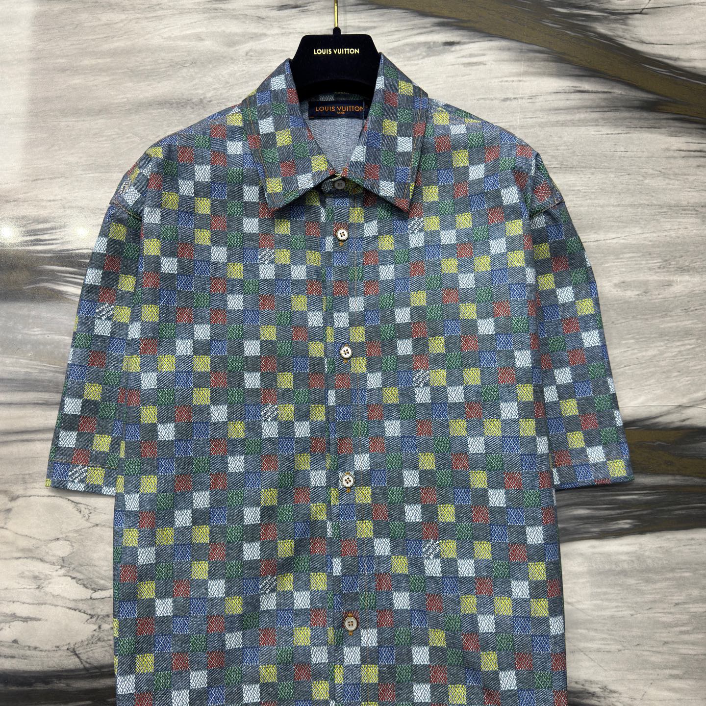 Shirt Damier Chambray Short-Sleeved