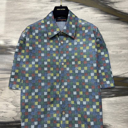 Shirt Damier Chambray Short-Sleeved