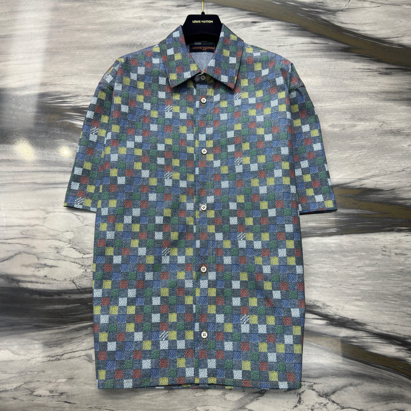 Shirt Damier Chambray Short-Sleeved