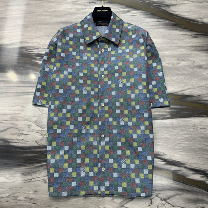 Shirt Damier Chambray Short-Sleeved