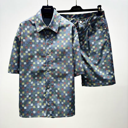 Shirt Damier Chambray Short-Sleeved