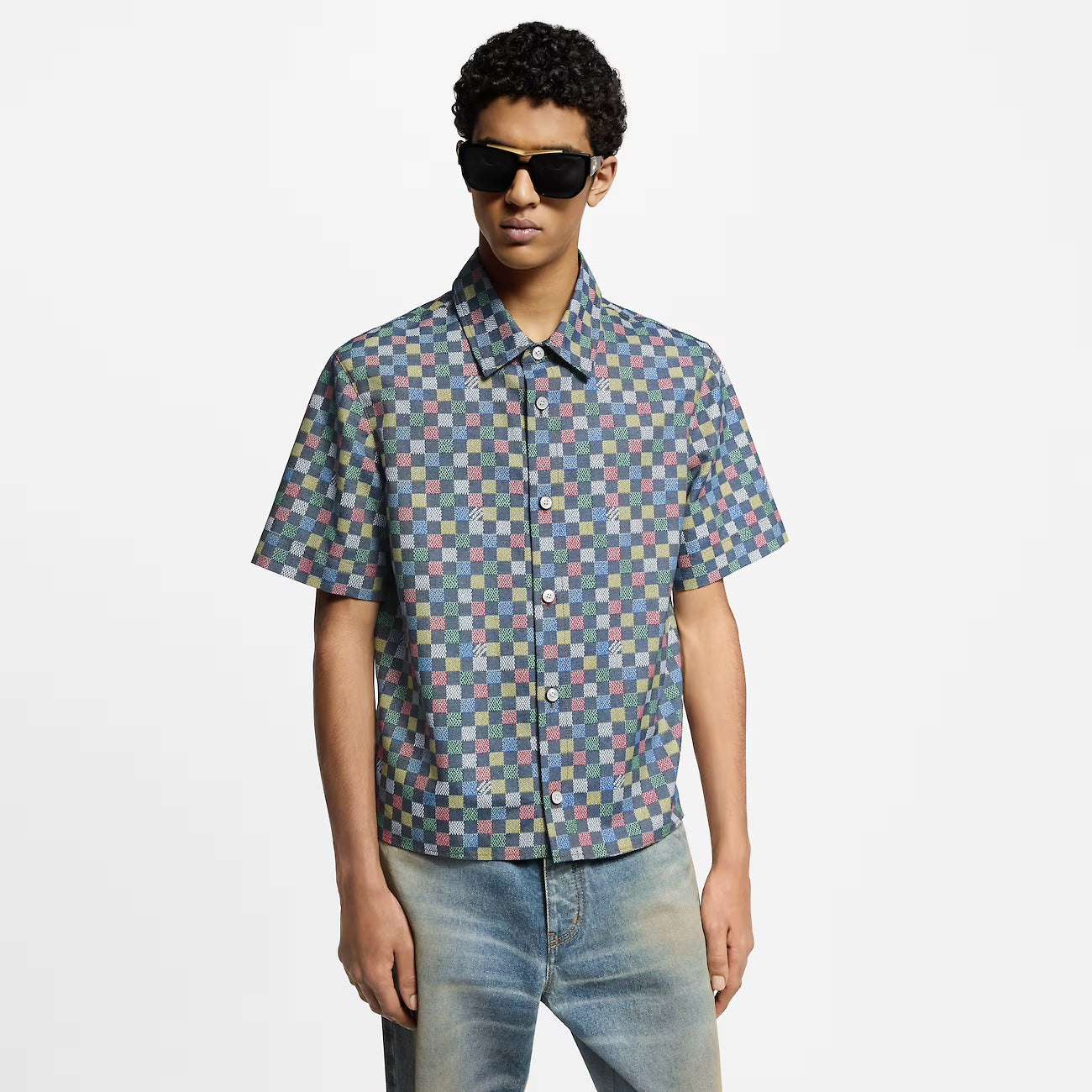 Shirt Damier Chambray Short-Sleeved